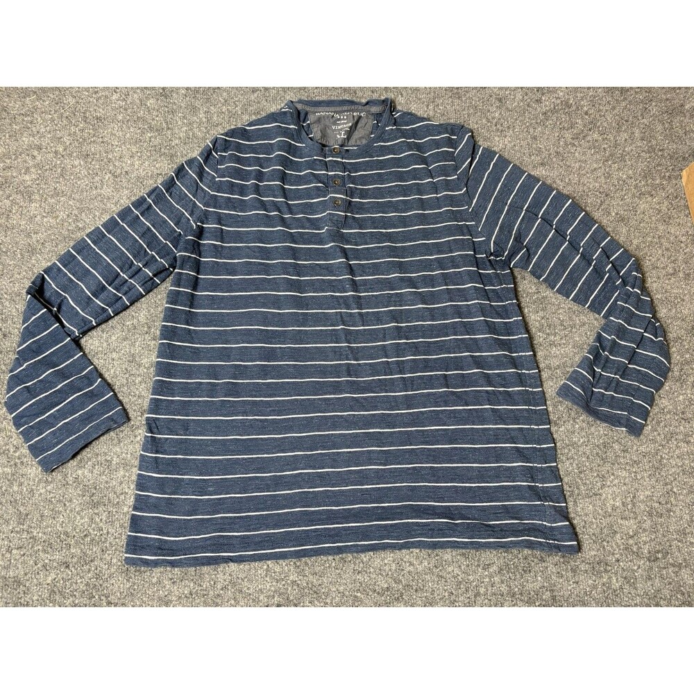 Banana Republic Shirt Mens XL Blue Stripe Long Sleeve Henley Tagless Jersey